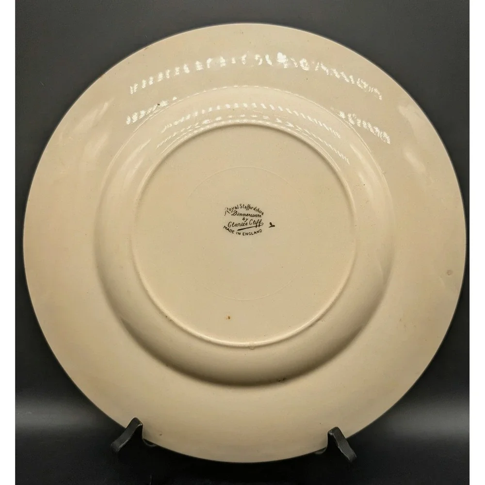 Royal Staffordshire Clarice Cliff Fly Fishing Dinner Plate Mint Green‎ Gold Gilt
